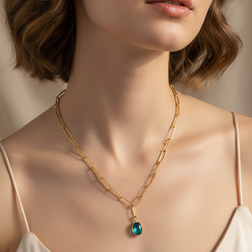 Hailey Blue Cat Eye Necklace