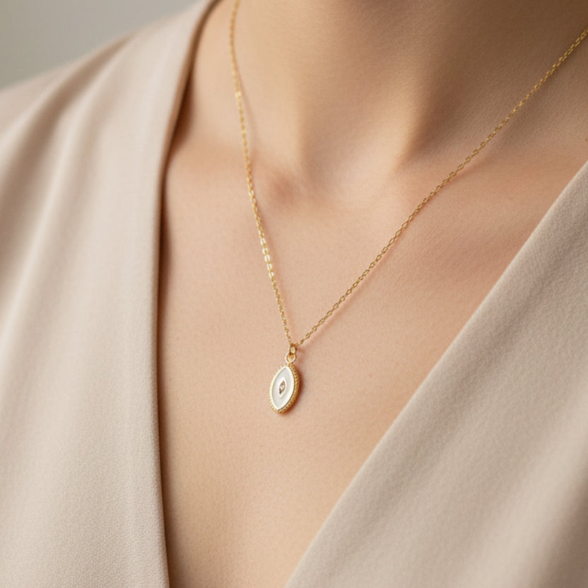Mother of Pearl Evil Eye Necklace