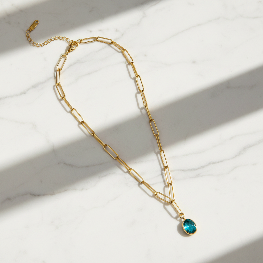 Hailey Blue Cat Eye Necklace